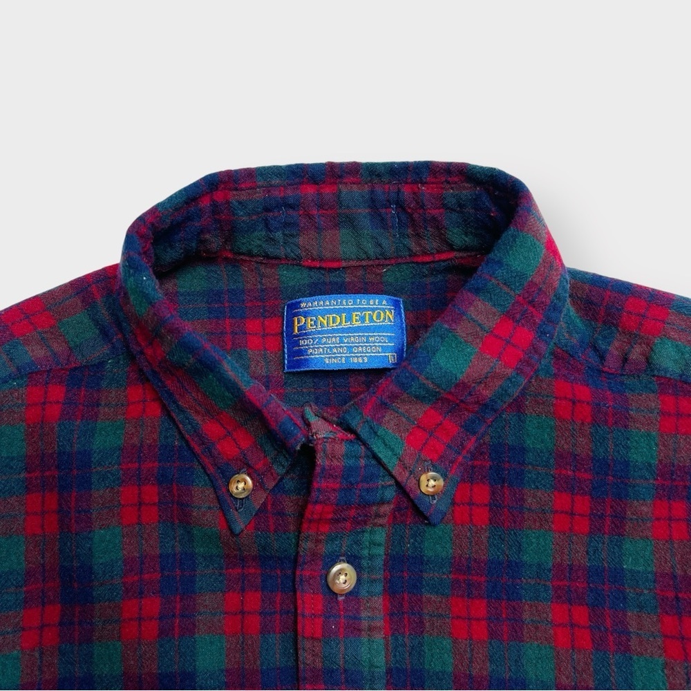 Vtg 90s Sir Pendleton Plaid 100% Wool Button Front Shirt, Tartan Virgin L M - Picture 3 of 8